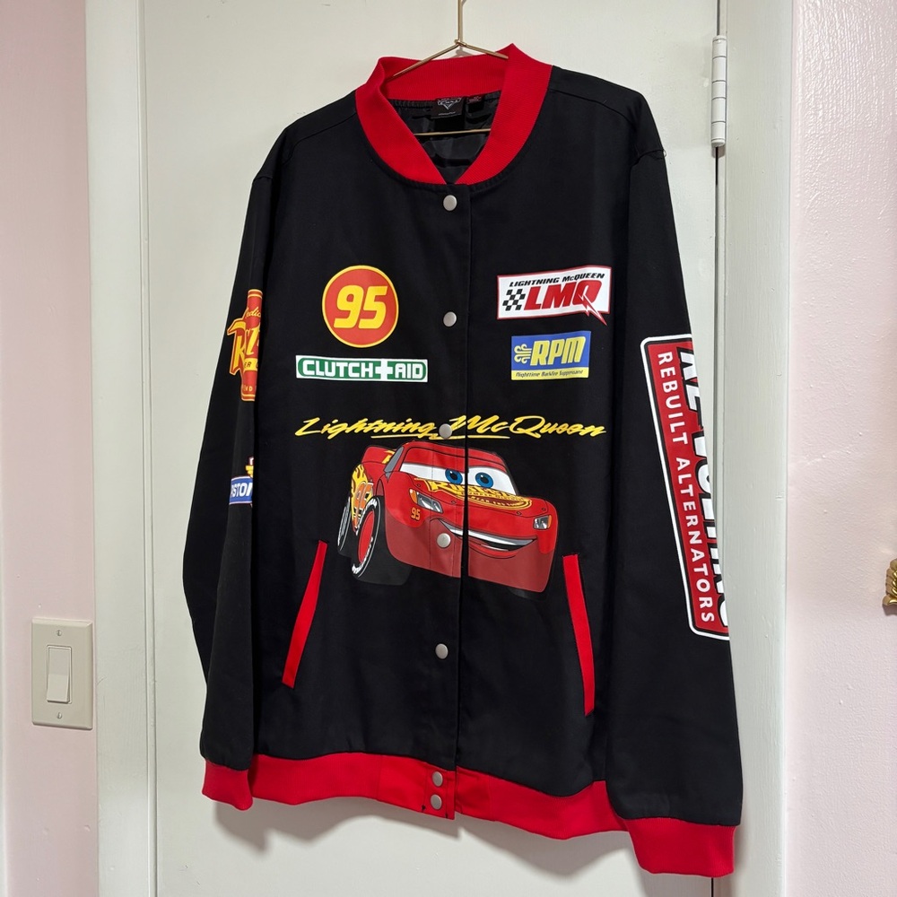 Black and Red Lightning McQueen Racing Bomber Jacket NWOT
